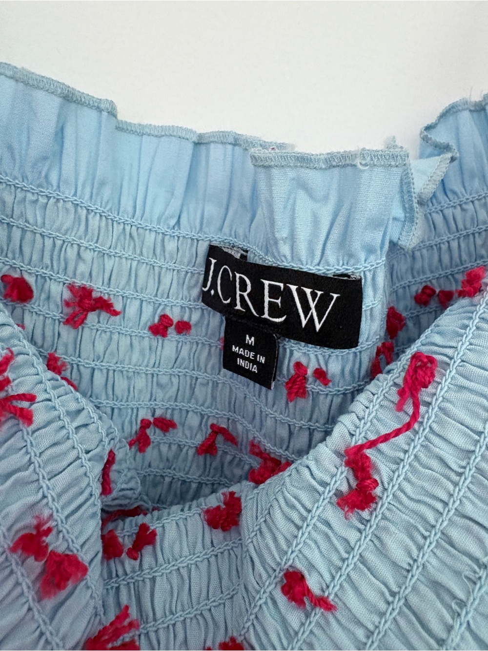 J. Crew Light Blue Dress with Red Smocked Detail - Picture 2 of 4